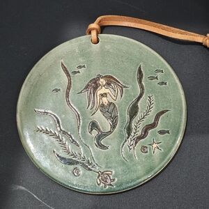 Kathy Whitley Studio Art Pottery Wall Hanging Trivet Artist Signed L👀K Mermaid
